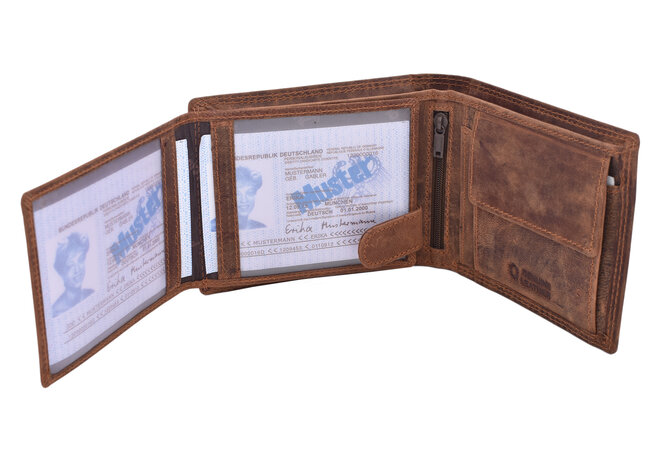 Rybářský dárkový set štika s udicí 320 - pánská peněženka 2911908-29 a pánský kožený opasek tmavý šitý 747