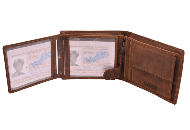 Myslivecký dárkový set jelen hlava 315 - pánská peněženka 2911908-20 a pánský kožený opasek tmavý tan šitý 747