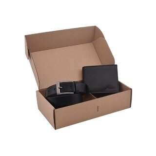 Pánský dárkový set Mercucio černý 310 - pánská peněženka 3311449 a hladký pánský opasek 741