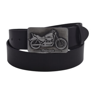 Pánský kožený opasek 740-40-105 černý hladký přezka Motorcycle