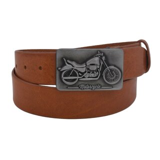 Pánský kožený opasek 740-40-107 koňak hladký přezka Motorcycle