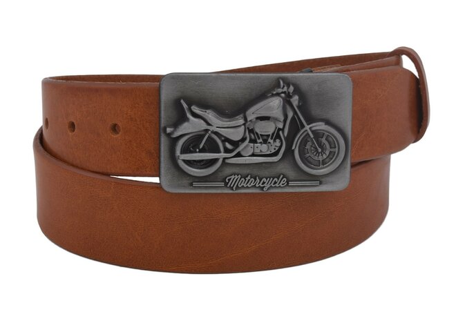 Pánský kožený opasek 740-40-107 koňak hladký přezka Motorcycle