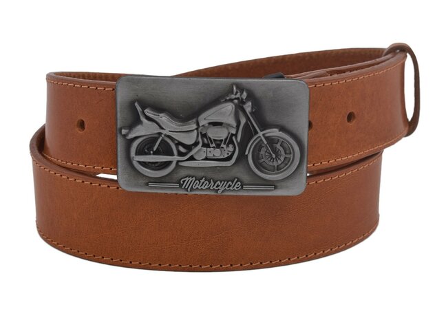 Pánský kožený opasek 740-40-110 koňak šitý přezka Motorcycle